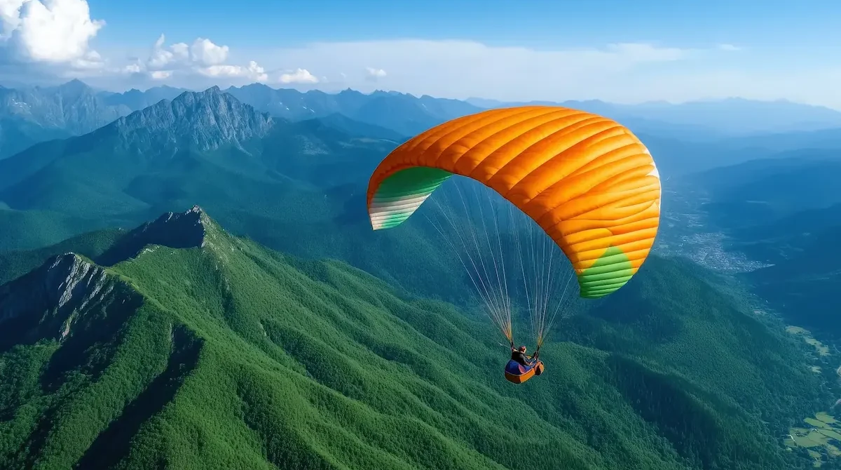 Kerala Adventure Tour Packages featuring paragliding over green hill landscapes