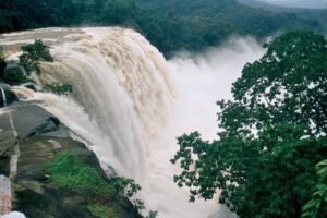 Athirappilly tour package showcasing the majestic Athirappilly Waterfalls surrounded by lush forest landscapes in Kerala