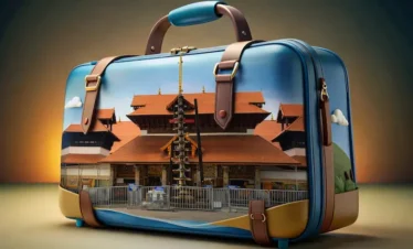 guruvayur tour package from cochin illustrated travel suitcase featuring Guruvayur Temple and pilgrimage route theme