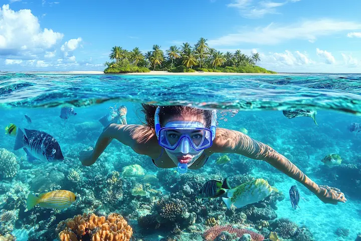 Kerala beach tour package showcasing a snorkelling experience in clear tropical waters during a relaxed coastal holiday