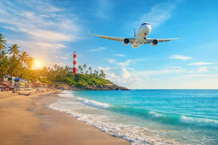 Kerala Beach Tour Package 6 Days showcasing Marari Beach, Varkala Cliff Beach, and Kovalam Beach with golden sands, turquoise waters, and coastal scenery