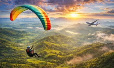 Kerala Hill Station Tour Package featuring paragliding over Vagamon hills with scenic valleys and green landscapes