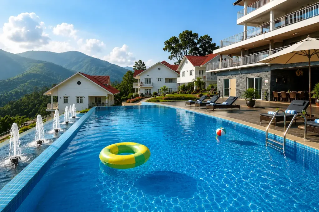 Munnar Thekkady Alleppey Tour Package luxury fog villa resort with infinity pool and mountain views